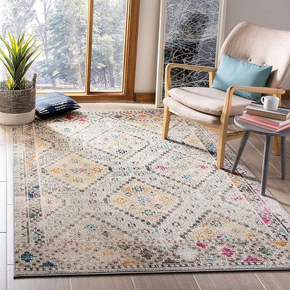 SAFAVIEH Madison Collection Accent Rug - 4' x 6', Grey & Yellow, Boho Diamond Distressed Design, Non-Shedding & Easy Care, Ideal for High Traffic Areas in Entryway, Living Room, Bedroom (MAD418F)