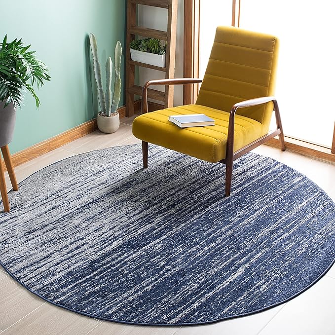 SAFAVIEH Adirondack Collection Area Rug - 11' Round, Navy & Grey, Modern Ombre Design, Non Shedding & Easy to Clean, Ideal for Living Room, Bedroom, Office, Dining Space (ADR113E)
