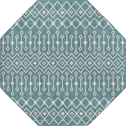 Unique Loom Outdoor Trellis Collection Area Rug - Tribal Trellis (7' 10" Octagon, Teal/ Ivory)