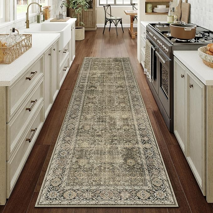 Light Brown 3x8 Vintage Area Rug Hallway Indoor Kitchen Washable Living Room Carpet Tribal Distressed Rug Retro Accent Throw Rug for Office Dining Room Bathroom Faux Wool