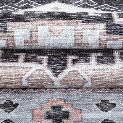 Fame Living Washable Area Rug. Modern Farmhouse. Vintage. Turkish. Bohemian. Distressed. Oriental. Traditional. Rugs for Living Room. Dining. Bedroom. Office. Entryway. Foyer. (856BlckGry, 9' x 12')