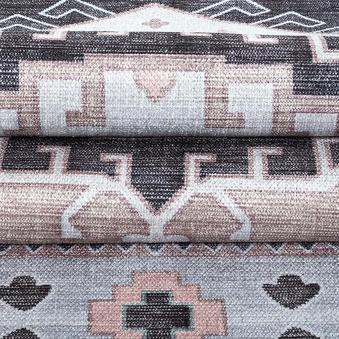 Fame Living Washable Area Rug. Modern Farmhouse. Vintage. Turkish. Bohemian. Distressed. Oriental. Traditional. Rugs for Living Room. Dining. Bedroom. Office. Entryway. (856BlckGry, 5'9" x 8'9")