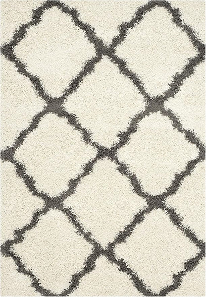 SAFAVIEH Dallas Shag Collection Area Rug - 10' x 14', Ivory & Dark Grey, Trellis Design, Non-Shedding & Easy Care, 1.5-inch Thick Ideal for High Traffic Areas in Living Room, Bedroom (SGD257H)