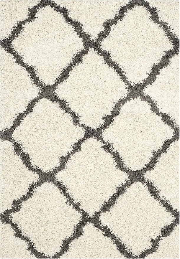 SAFAVIEH Dallas Shag Collection Area Rug - 6' x 9', Ivory & Dark Grey, Trellis Design, Non-Shedding & Easy Care, 1.5-inch Thick Ideal for High Traffic Areas in Living Room, Bedroom (SGD257H)