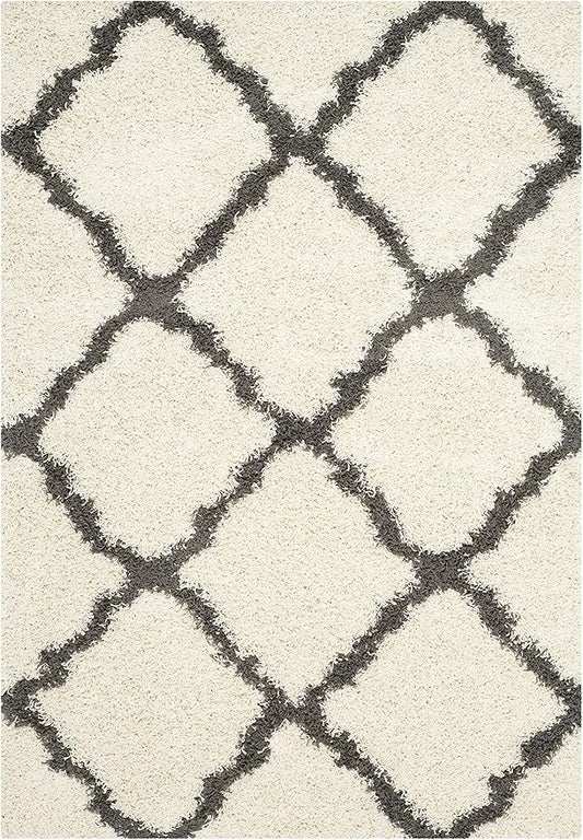 SAFAVIEH Dallas Shag Collection Area Rug - 6' x 9', Ivory & Dark Grey, Trellis Design, Non-Shedding & Easy Care, 1.5-inch Thick Ideal for High Traffic Areas in Living Room, Bedroom (SGD257H)