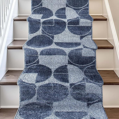 Well Woven Custom Size Hallway & Stair Runner- Harlow Harmony Blue 27 Inches Wide x 65 Feet Long Runner (27" x 65') Runner Rug - Modern Geometric Pattern, Ultra-Soft, Easy-Clean