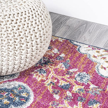 JONATHAN Y Boho Vintage Fuchsia/White Runner Rug, 2x8, Bohemian Flair Medallion, Floral Easy-Cleaning High Traffic for Living Room, Bedroom, Kitchen, Pet-Friendly, Non-Shedding (BMF106C-28)