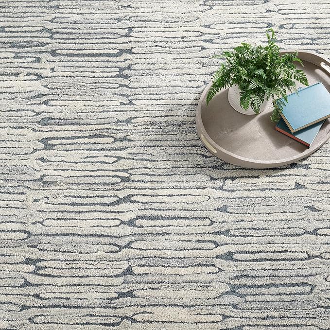 Dash and Albert Malone Everglade Hand Tufted Wool Rug, 5 X 8 Feet, Blue Graphic Pattern - Premium Luxury Hotel Quality Soft Breathable Hypoallergenic Machine Washable Easy Care All Season