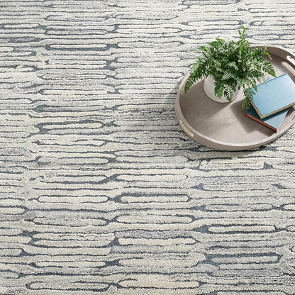 Dash and Albert Malone Everglade Hand Tufted Wool Rug, 3 X 5 Feet, Blue Graphic Pattern - Premium Luxury Hotel Quality Soft Breathable Hypoallergenic Machine Washable Easy Care All Season
