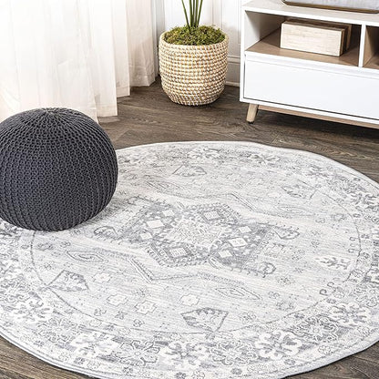 JONATHAN Y Modern Vintage Medallion Light Grey 6' Round Indoor Area Rug, Country, Floral, Easy-Cleaning for Living Room, Bedroom, Kitchen, Pet Friendly, Non-Shedding (MDP108B-6R)