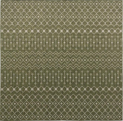 Unique Loom Outdoor Trellis Collection Area Rug - Tribal Trellis (13' Square, Green/ Natural)