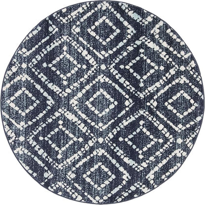 SAFAVIEH Adirondack Collection 6' Round Navy/Ivory ADR131N Modern Diamond Distressed Non-Shedding Dining Room Entryway Foyer Living Room Bedroom Area Rug