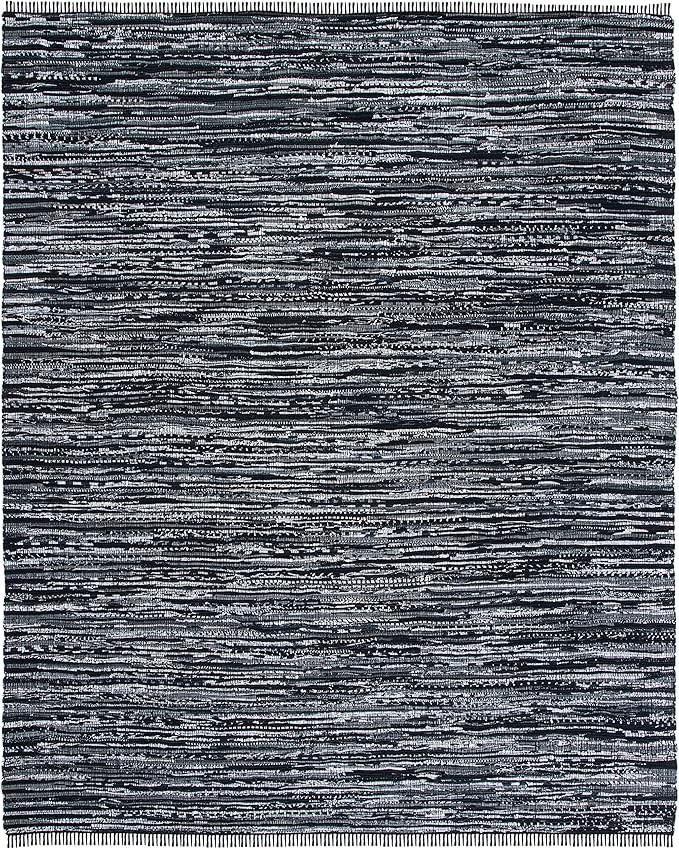 SAFAVIEH Rag Rug, Collection Area Rug - 10' x 14', Black, Handmade Boho Stripe Cotton, Ideal for High Traffic Areas in Living Room, Bedroom (RAR121Z)