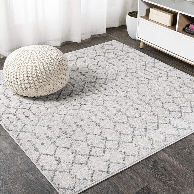 JONATHAN Y Boho Vintage Diamond Cream/Gray Square Area Rug 8X8 ft, Moroccan Hype for Living Room, Bedroom, Kitchen, Office, Easy-Cleaning, High Traffic, Pet-Friendly, Non-Shedding (MOH101B-8SQ)