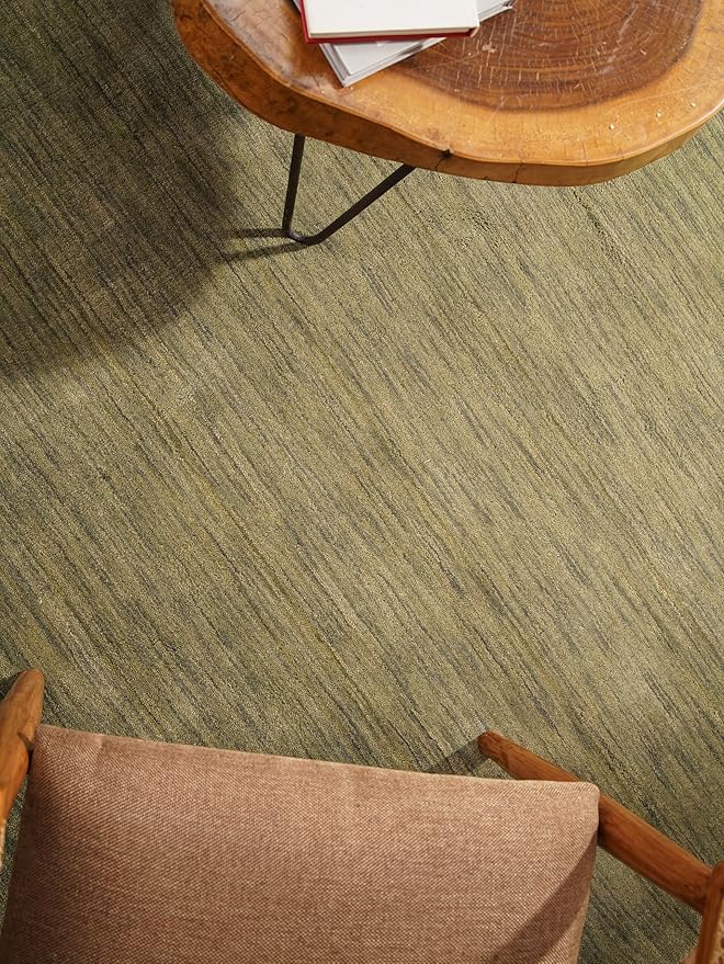 Hand Knotted Loom Wool ECO-Friendly Area Rugs - 8'x8', Octagon, Green Color, Solid Plain Design, High Pile Thick Handmade Anti Skid Area Rugs for Living Room, Bed Room (L00111)