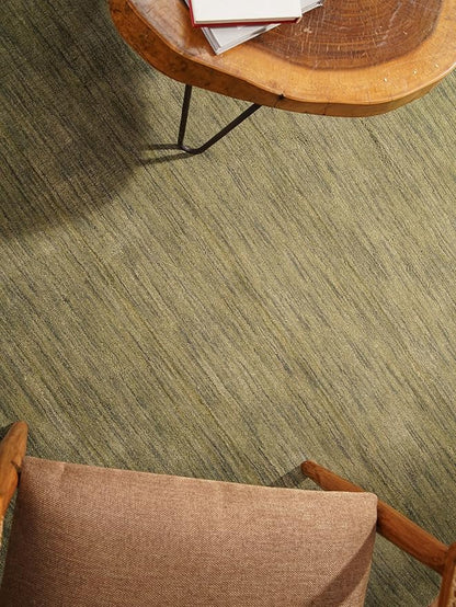 Hand Knotted Loom Wool ECO-Friendly Area Rugs - 6'x6', Octagon, Green Color, Solid Plain Design, High Pile Thick Handmade Anti Skid Area Rugs for Living Room, Bed Room (L00111)