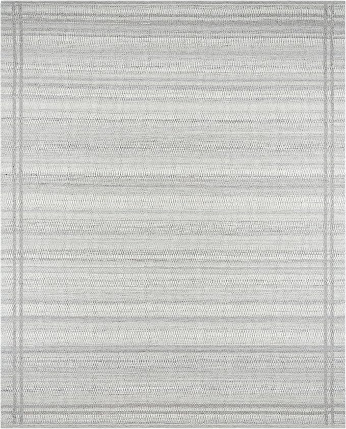 Mark&Day Wool Rugs, 9x12 Janmichael Solid and Border Gray Area Rug, Grey Ivory Carpet for Living Room, Bedroom or Kitchen (8'10" x 12')