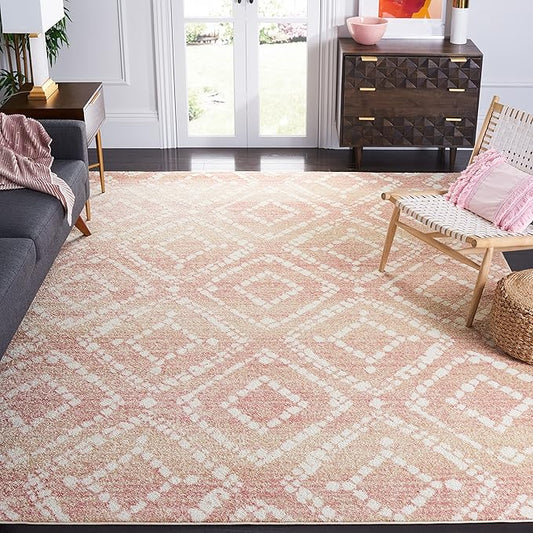 SAFAVIEH Adirondack Collection Area Rug - 6' Square, Rose & Gold, Modern Diamond Distressed Design, Non-Shedding & Easy Care, Ideal for High Traffic Areas in Living Room, Bedroom (ADR131Q)