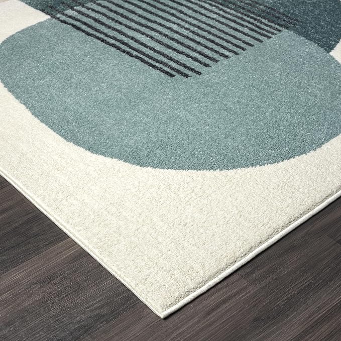 Abani Deco Collection Area Rug -Cream/Green Minimalist Design -5'3" x 7'6"(5'x8') - Easy to Clean - Durable for Kids and Pets - Non-Shedding - Medium Pile- for Living Room, Bedroom & Office