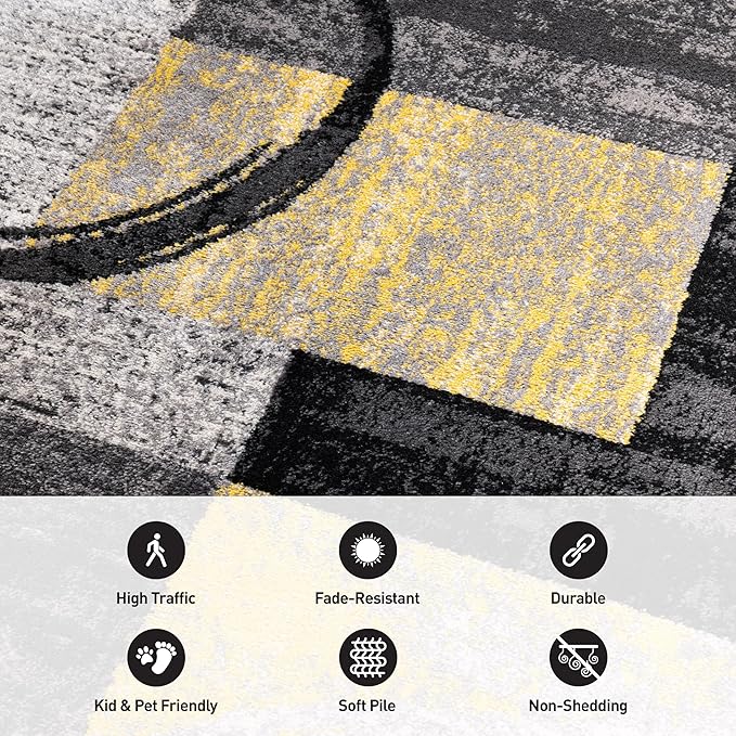Rugshop Contemporary Circle Design Runner Rug, Fade-Resistant Carpet for Hallway, Kitchen, or Entryway, Yellow, 2' x 10'