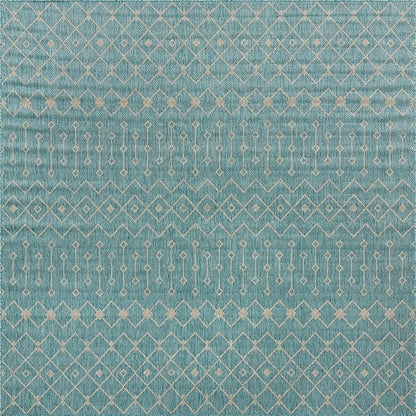 Unique Loom Outdoor Trellis Collection Area Rug - Tribal Trellis (10' 8" Square, Aqua/ Ivory)
