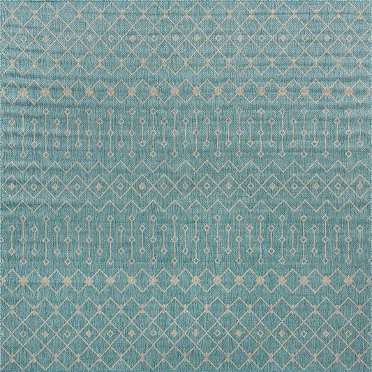 Unique Loom Outdoor Trellis Collection Area Rug - Tribal Trellis (10' 8" Square, Aqua/ Ivory)