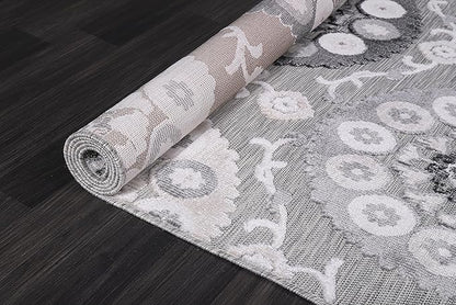 CAMILSON Indoor Outdoor Rug 6x9 Bohemian Medallion Floral Area Rugs for Indoor and Outdoor Patios Easy-Cleaning Non-Shedding Living Room Garden and Kitchen Washable Outside Carpet (6 x 9 / Gray)
