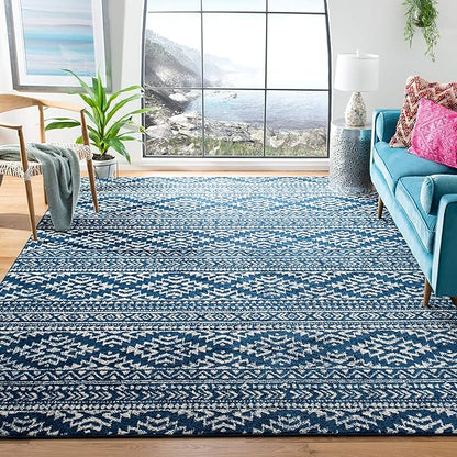SAFAVIEH Tulum Collection Area Rug - 8' Square, Navy & Ivory, Moroccan Boho Tribal Design, Non-Shedding & Easy to Clean, Ideal for Living Room, Bedroom, Dining Space (TUL272N)