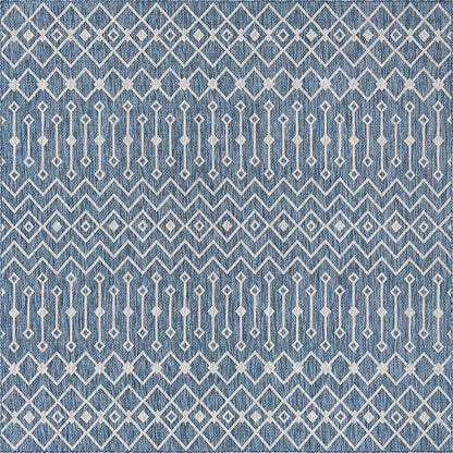 Unique Loom Outdoor Trellis Collection Area Rug - Tribal Trellis (10' Square, Blue/ Ivory)
