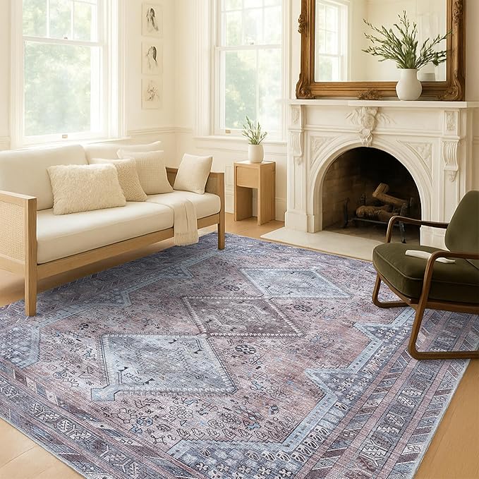 Washable Area Rug, Modern Farmhouse, Vintage, Turkish, Bohemian, Distressed, Oriental, Traditional, Rugs for Living Room, Dining, Bedroom, Office, Entryway, Foyer, (863BM, 2' x 3')
