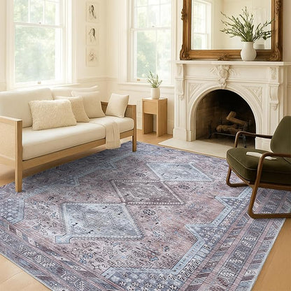 Washable Area Rug, Modern Farmhouse, Vintage, Turkish, Bohemian, Distressed, Oriental, Traditional, Rugs for Living Room, Dining, Bedroom, Office, Entryway, Foyer, (863BM, 2' x 3')