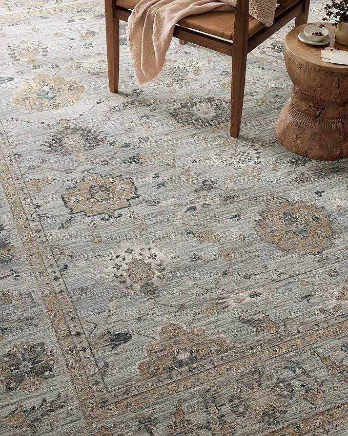 Loloi Magnolia Home by Joanna Gaines Millie Collection MIE-02 Sky/Gold 2'-7" x 8'-0", .25" Pile Height, Runner Rug