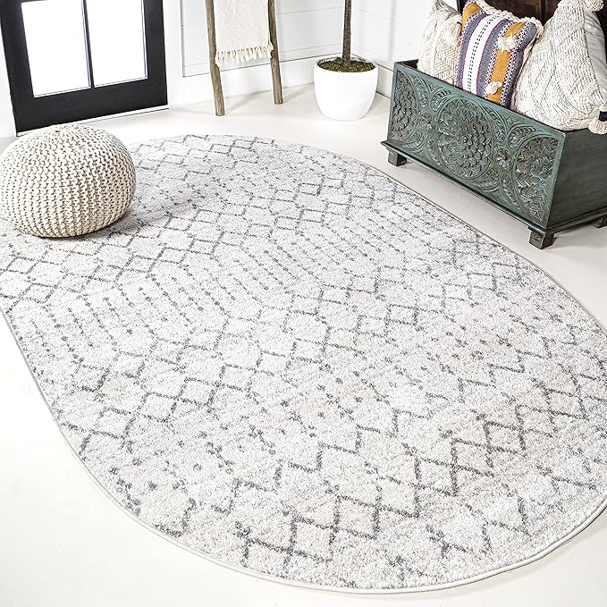 JONATHAN Y Boho Vintage Diamond Cream/Gray Oval Area Rug 6X9 ft, Moroccan Hype for Living Room, Bedroom, Kitchen, Office, Easy-Cleaning, High Traffic, Pet-Friendly, Non-Shedding (MOH101B-6OV)