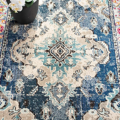 SAFAVIEH Monaco Collection X-Large Area Rug - 12' x 18', Navy & Light Blue, Medallion Distressed Design, Non-Shedding & Easy Care, Ideal for High Traffic Areas in Living Room, Bedroom (MNC243N)