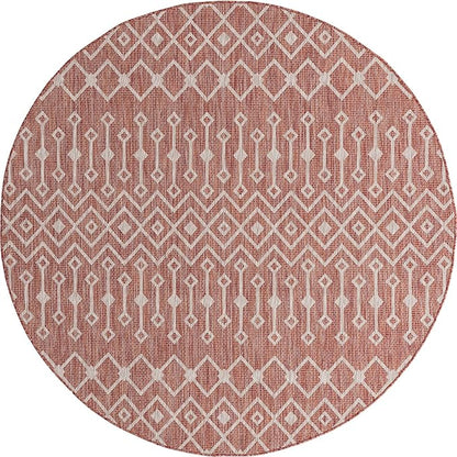Unique Loom Outdoor Trellis Collection Area Rug - Tribal Trellis (13' Round, Rust Red/ Ivory)