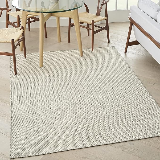 Nourison Home Courtyard Ivory Silver 5' x 7' Area Rug - Easy Clean, Non Shedding, Bed Room, Living Room, Dining Room, Kitchen (5' x 7')