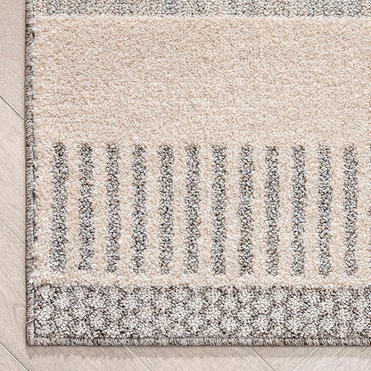 Well Woven Harlow Collection Briar Beige - Modern Tribal Minimalist Geometric 5x7 Area Rug - Ideal for Living Room, Dining Room & Bedroom - Durable, Stain Resistant & Easy to Clean