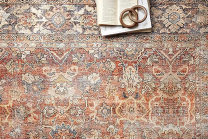 Loloi Layla Collection LAY-02 Spice/Marine 3'-6" x 5'-6" .13" Thick Accent Rug, Soft, Durable, Vintage Inspired, Distressed, Low Pile, Non-Shedding, Easy Clean, Printed, Living Room Rug