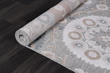 CAMILSON Indoor Outdoor Rug 5x7 Bohemian Medallion Floral Area Rugs for Indoor and Outdoor Patios Easy-Cleaning Non-Shedding Living Room Garden and Kitchen Washable Outside Carpet (5 x 7 / Blue)