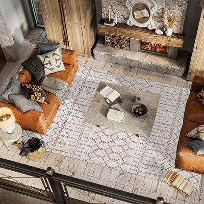 JONATHAN Y Boho Vintage Diamond Ivory/Multi Indoor Area Rug 3X5 ft, Moroccan Hype for Living Room, Bedroom, Kitchen, Office, Easy-Cleaning, High Traffic, Pet-Friendly, Non-Shedding (MOH101E-3)