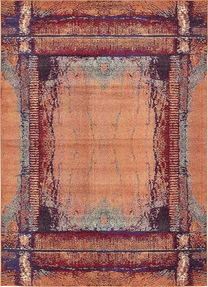 Unique Loom Estrella Collection Rustic, Distressed, Modern, Abstract Area Rug (8' 0 x 11' 0 Rectangular, Orange/Black)
