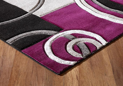 GLORY RUGS Area Rug Modern 2x7 Purple Soft Hand Carved Contemporary Floor Carpet with Premium Fluffy Texture for Indoor Living Dining Room and Bedroom Area
