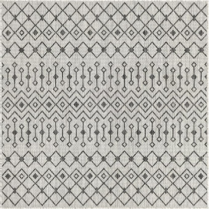 Unique Loom Outdoor Trellis Collection Area Rug - Tribal Trellis (5' 3" Square, Gray/ Black)