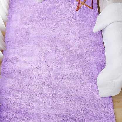 Andency Purple Soft Area Rugs for Living Room Bedroom, 4x6 Fluffy Shaggy Bedside Rug, Non-Slip Large Shag Fuzzy Plush Carpets for Bedroom Kids Dorm Nursery Home Decor Aesthetic