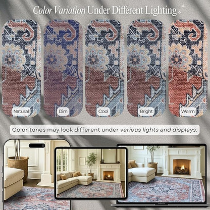 Fame Rugs Turkish Rug. Washable Vintage Oriental Antique Inspired Traditional Doormat Small Modern Area Rugs Luxury Entryway Entry Bedroom Bathroom Kitchen (401TB, 2'5 x 13'1)