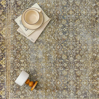 Area Rug 3x5 Brown Entryway Office Washable Vintage Carpet Non Slip Indoor Kitchen Door Mat Retro Traditional Accent Throw Small Rug for Bathroom Bedroom Dining Living Room