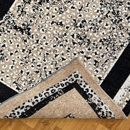 Alfa Rich 5x8 Leopard Beige Black Washable Area Rugs for Living Room Bedroom Reversible Cotton Rug