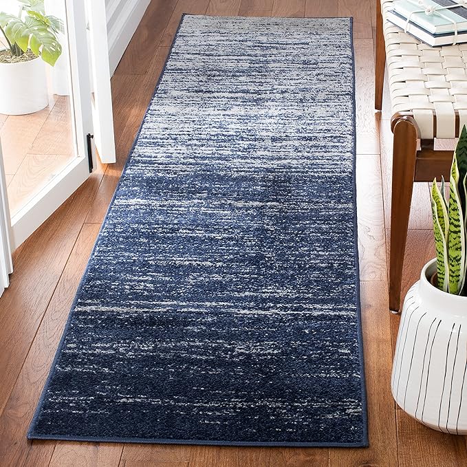 SAFAVIEH Adirondack Collection Runner Rug - 2'6" x 18' Runner, Navy & Grey, Modern Ombre Design, Non Shedding & Easy to Clean, Ideal for Hallway, Foyer, Kitchen, Entryway, Bedroom (ADR113E)
