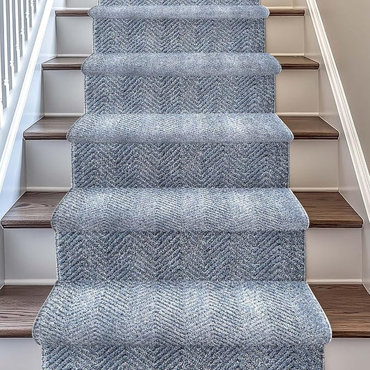 Well Woven Custom Size Hallway & Stair Runner- Harlow Pompeii Light Blue 27 Inches Wide x 17 Feet Long Runner (27" x 17') Runner Rug - Modern Chevron Pattern, Ultra-Soft, Easy-Clean