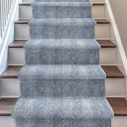 Well Woven Custom Size Hallway & Stair Runner- Harlow Pompeii Light Blue 31 Inches Wide x 21 Feet Long Runner (31" x 21') Runner Rug - Modern Chevron Pattern, Ultra-Soft, Easy-Clean